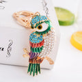 New Colorful 3D Crystal Oil Dripping Owl Keychain Ladies Bag Charm Accessories Rhinestone Enamel Bird Parrot Made of Metal