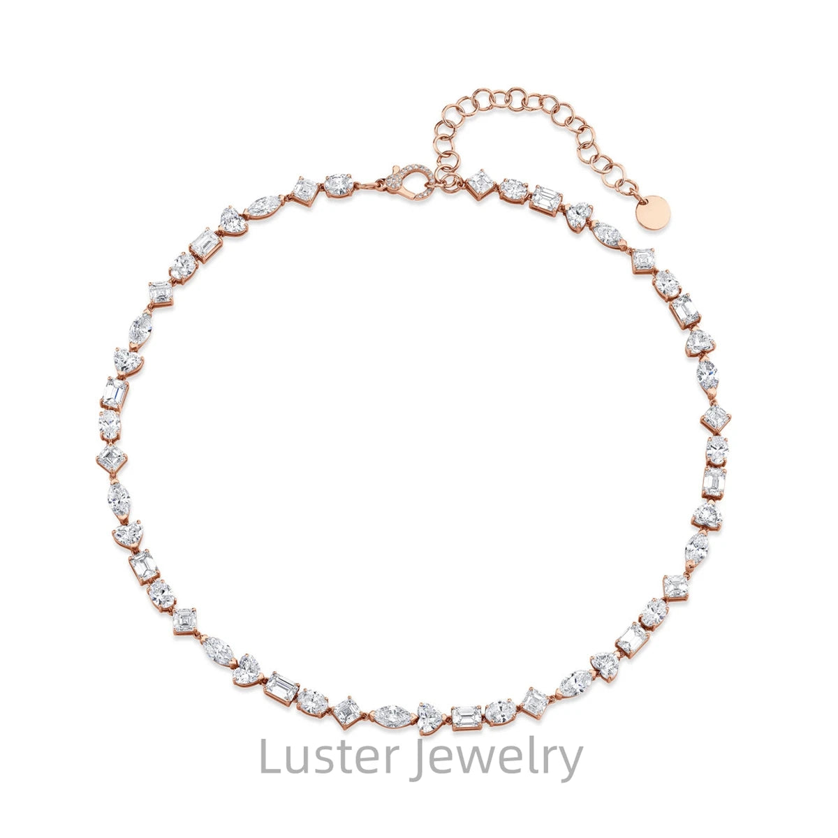 Luster Glamorous Adjustable Gold Plated 925 Silver Trendy Gift Mix Stone Multi Shape Moissanite Tennis Necklace Choker