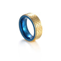Unisex Gold Blue Tone Tungsten Steel Hammered Texture Ring Band