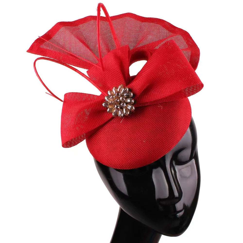 Women Sinamay Fascinator Hats Church Kentucky Derby Ascot Hat Diamond Bowknot Wedding Pillbox Hats