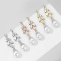 SLBRIDAL Pave Setting Fashion CZ Crystal Bridal Earring Cubic Zircon Earrings Wedding Dangle Pearls Women Girls Earring