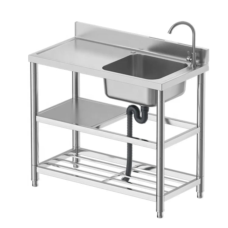 Multifunction Stainless Steel Single Bowl Kitchen Sink with Storage Shelf Small Kitchen Furniture