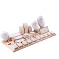 Jewelry Store Counter Wood Beige Microfiber Suede Jewelry Set Display Stand Rack