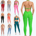 Nylon 9 Colors Women  2Pcs Halter Bra+V Waist Leggings Yoga Set Gym Fitness Sets Sportswear Workout Running Yoga Suit Activewear