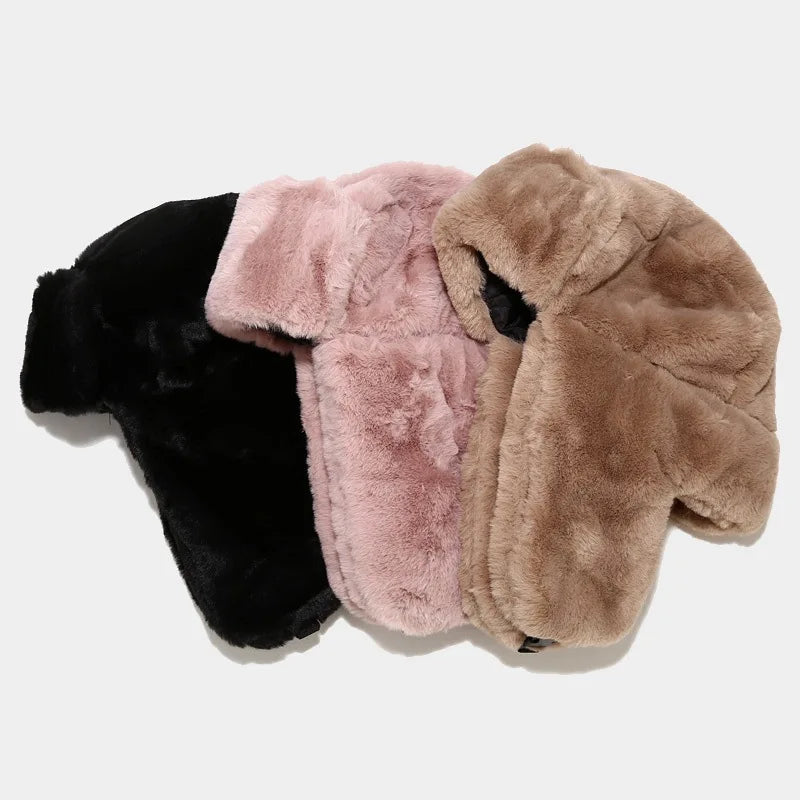 Ins New Pure Color Imitation Rabbit Hair Unisex Earflap Ski Warm Hat Travel Outdoor Wholesale Earmuffs Winter Hats Skiing Cap