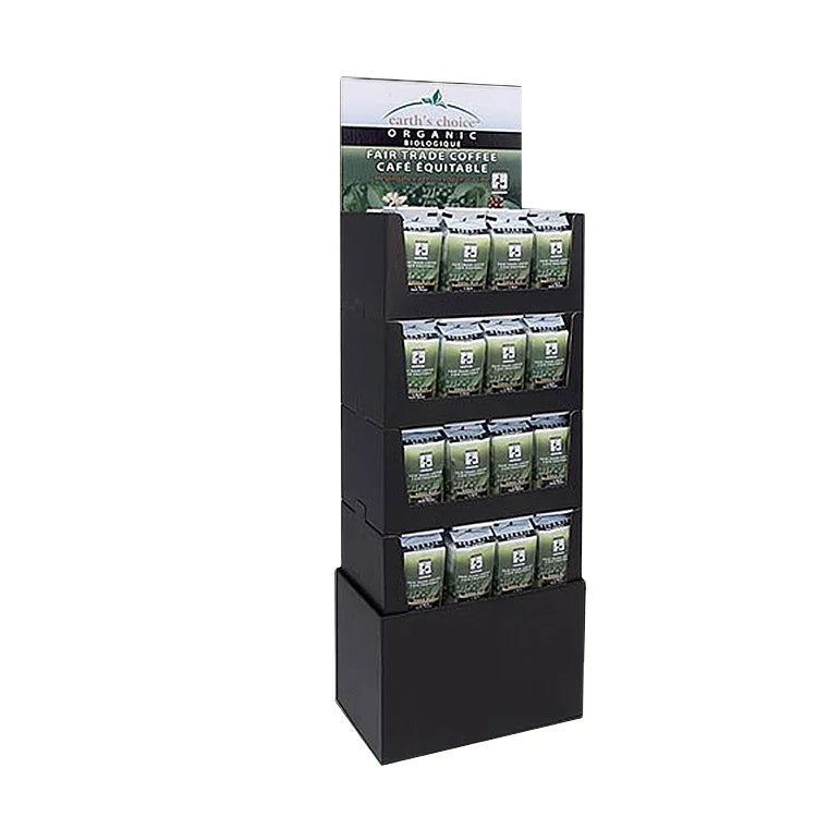 Modern Foldable Cardboard Floor Standing Display Stand Coffee Display Rack for Coffee Packs