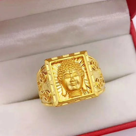 Buddha Ring Gold Plated Brass Maitreya Buddha Ring Exquisite Craftsmanship Imitation Gold Men's Jewelry