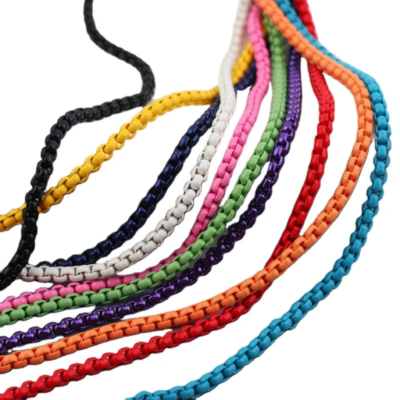 Red Springs Round Pearl Box Chain Custom Unisex Fashion Jewelry Colorful Chain Necklace