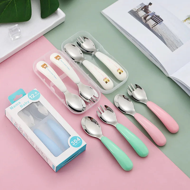 Hot Sale 304 Stainless Steel Children's Cutlery Set Fork Spoon Silver Silverware Flatware Set WIth Case
