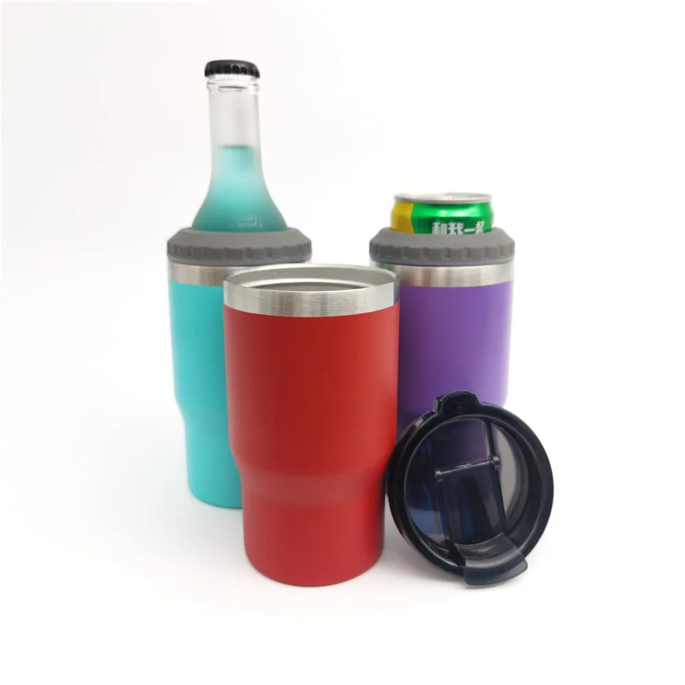Customized Outdoor Portable 4 in 1 Insulated Stainless Steel 14oz Double Walled Vacuum Thermal Beer Can Holder Bottle Cooler