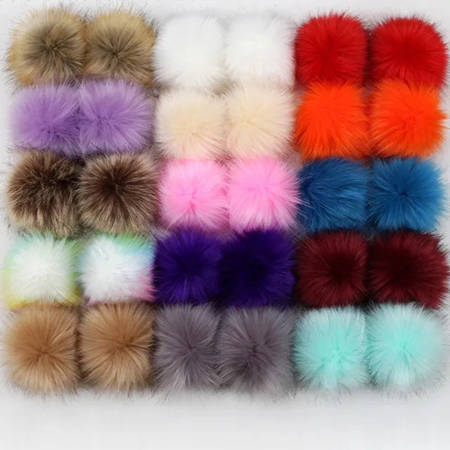 Wholesale 12cm 15cm Pink Gray White Mixed Colors Faux Fur Pom Poms Snap on Fluffy Vegan Fur Ball Detachable Faux Fur Pompoms