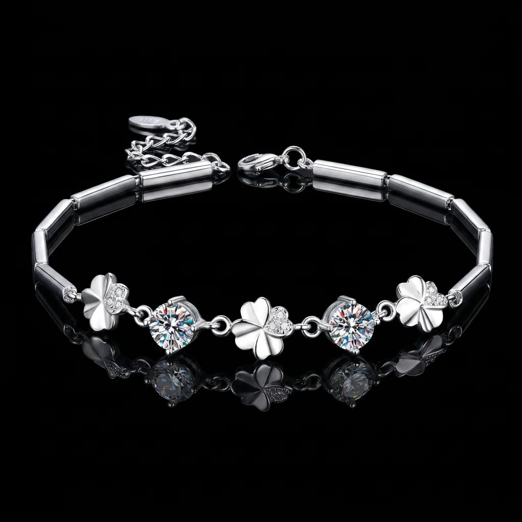 Simple Fashion Vvs D Color Lucky Four-leaf Clover  Moissanite S925 Sterling Silver Bracelet for Women Gift