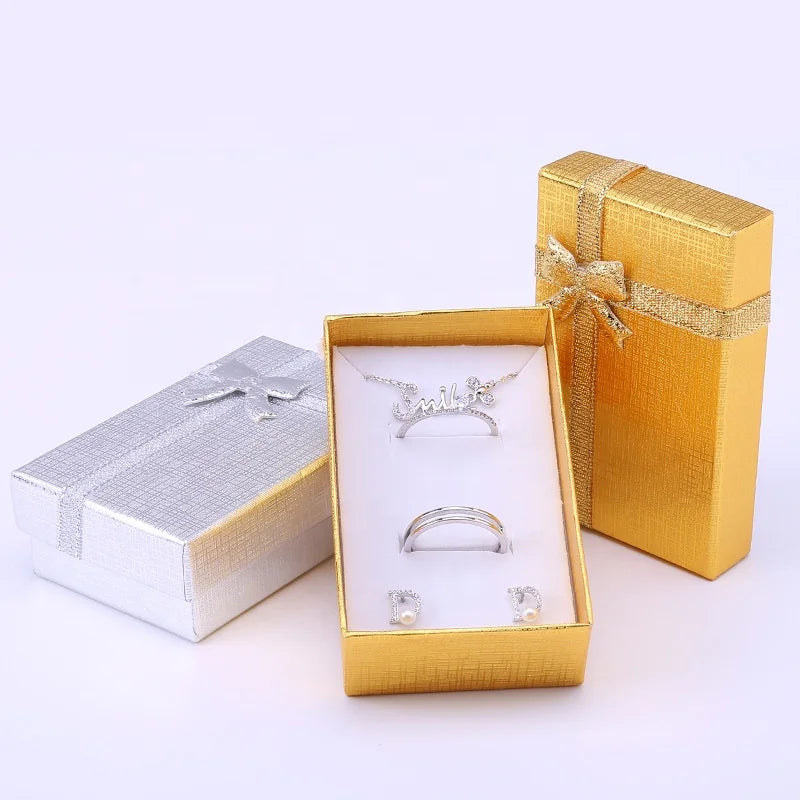 Wholesale Small Rectangle Gold Jewelry Packaging Boxes Simple Style with Ribbon for Gift Packing MegaBDM