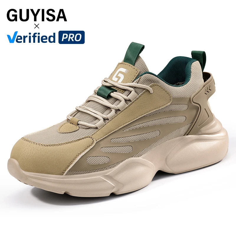 GUYISA  Grey Fashion Safety Shoes for  Men  Microfiber Upper European Standard Steel Toe Smash Proof Breathable Safety Shoes