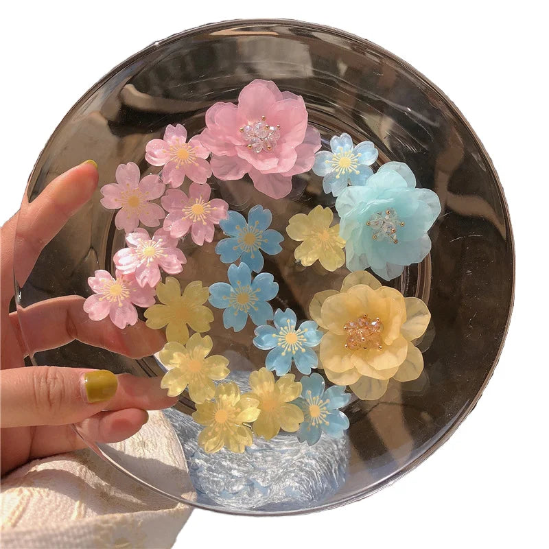 SongMay INS Small Cute Flower Hair Clip Resin and Fabric Fashion Korean Style Hair Accessories for Women and Girls Hairbraids