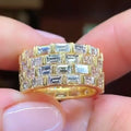 CAOSHI Exquisite Full With Emerald Cut Cubic Zirconia Wide Band Rings for Women Wedding Party Gold Plated Fashion Jewelry Rings