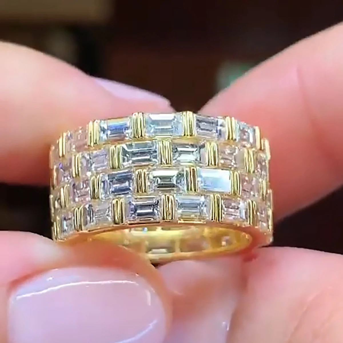 CAOSHI Exquisite Full With Emerald Cut Cubic Zirconia Wide Band Rings for Women Wedding Party Gold Plated Fashion Jewelry Rings