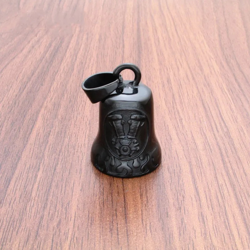 Retro Viking Stainless Steel Bell Pendant Necklace for Men Biker Guardian Bell in Silver with Pearl Punk Jewelry