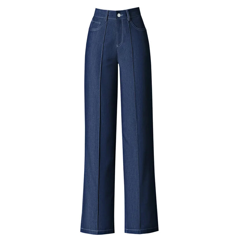 Women's High Waist Ankle Length Stretchable Single Button Straight-leg Denim Black Summer Jeans Designed for Comfort Wear