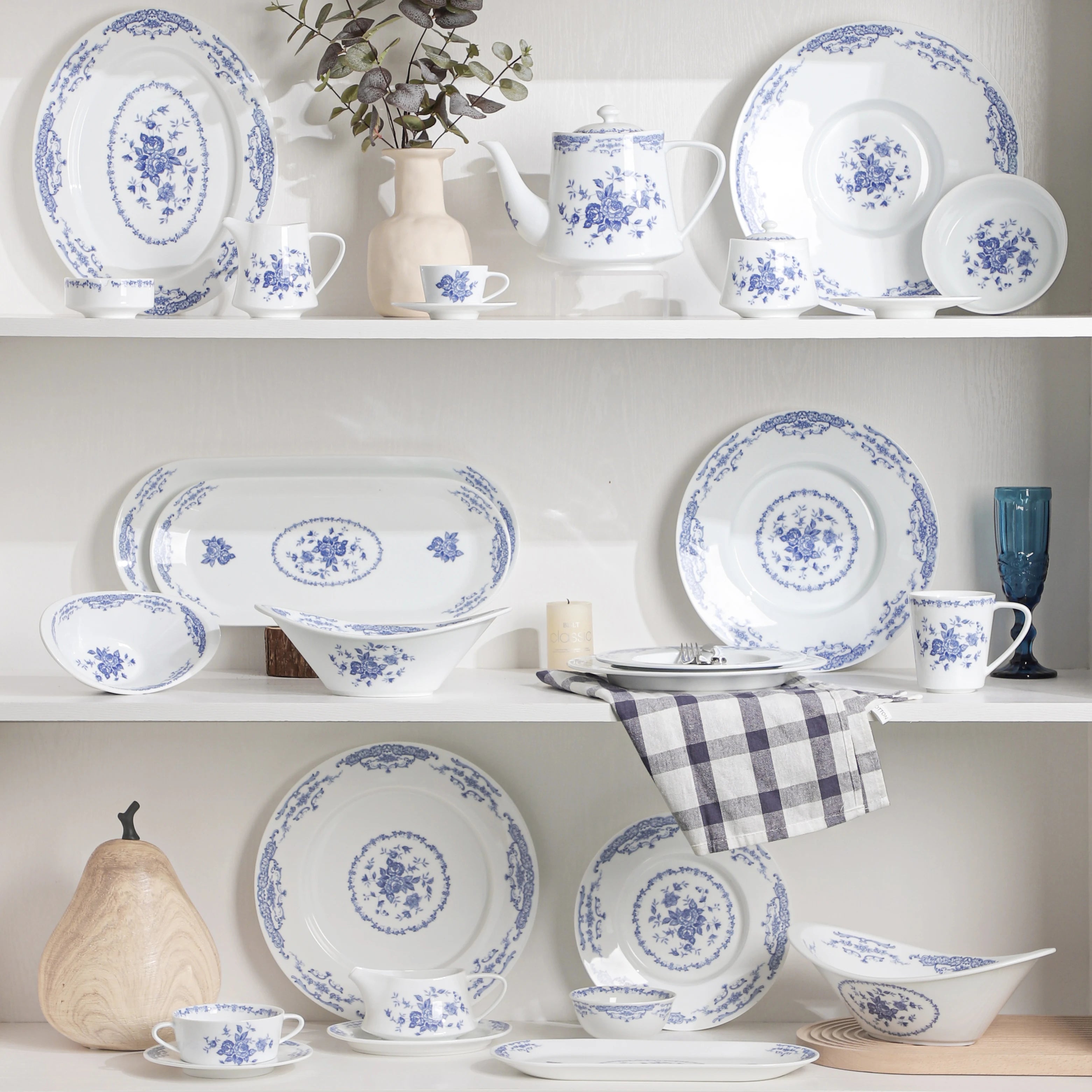 PITO Factory Production Supply Hotel Restaurants Plates Sets Dinnerware Luxury Vintage Plate Set Dinnerware Blue Dinnerware Sets