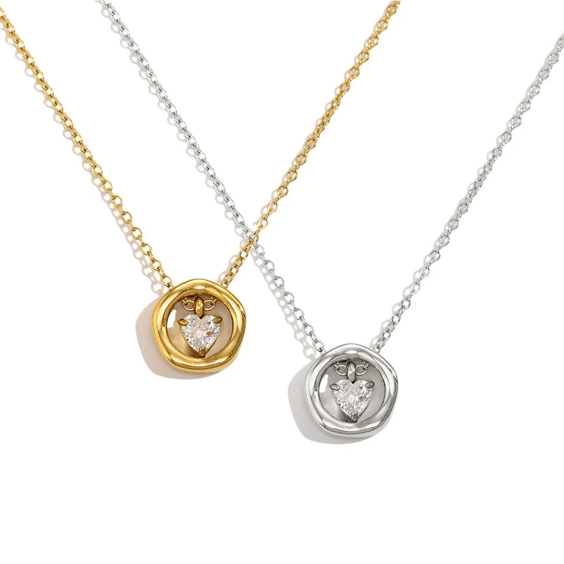 MICCI Hot Selling Stainless Steel Woman Fashion Chains Minimalist Waterproof  Hollow Zircon Pendant Gold Plated Necklaces
