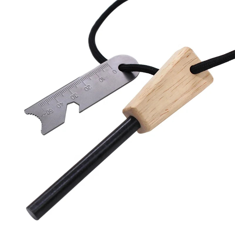 5/16 Inch Black Fire Striker for Outdoor Survival Kit Handcrafted Wood Handle Magnesium Rod 8*70mm 55.5g Emergency Safety Tool
