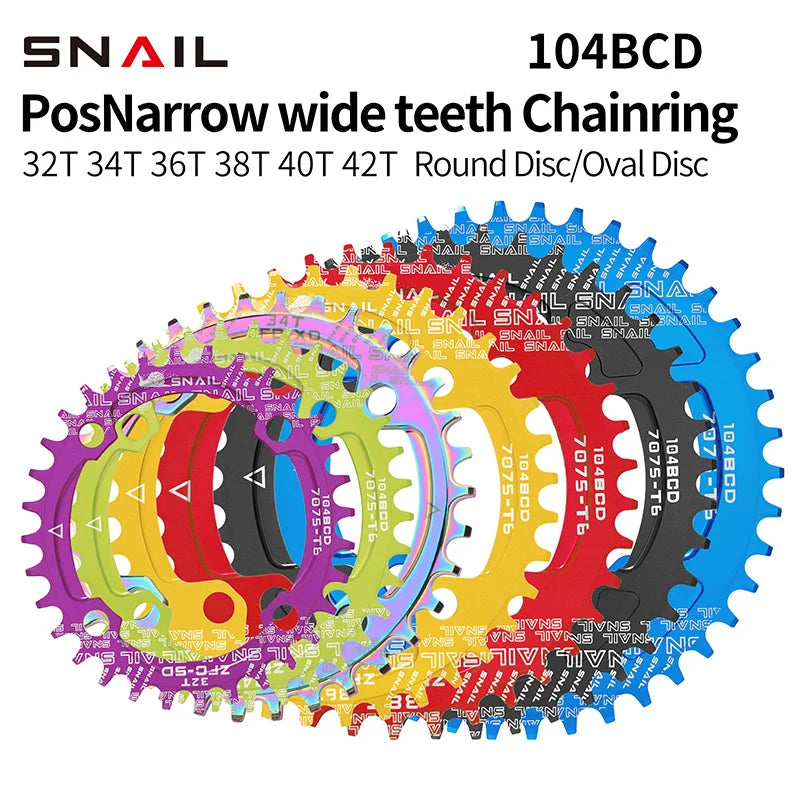 SNAIL Single Chain Wheel 32T/34T/36T/38T/40T/42T 96/104 BCD CRANKSET Compatible Oval Disc Aluminum Alloy Mountain Bikes