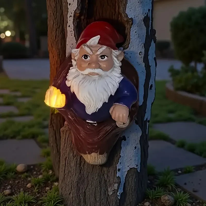 Hot Sale Magical Gnome Night Light Resin Figurine Tree Trunk Embedded Design for Outdoor Garden Pathway Decor Warm LED Glow
