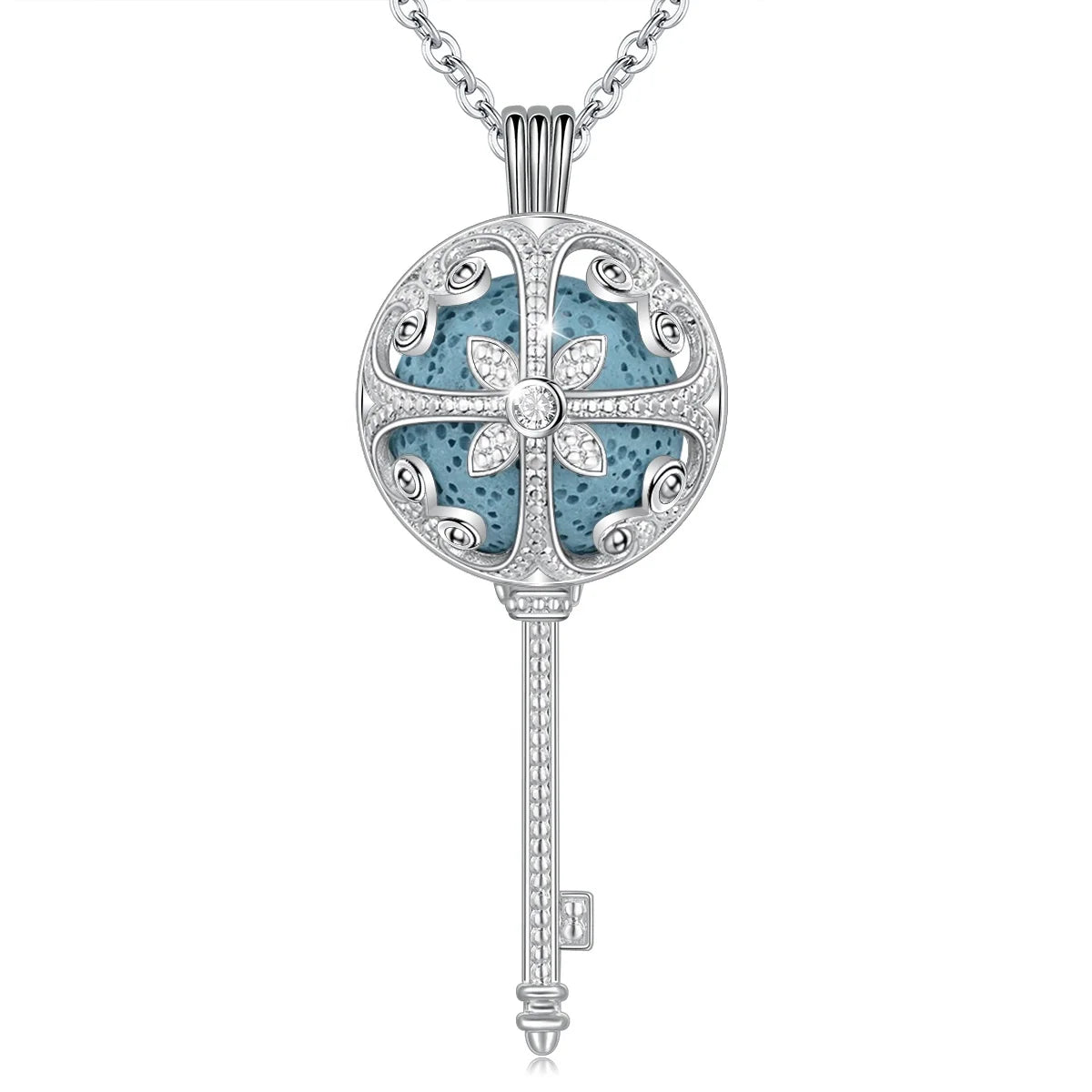 Lava Stones Key Shape Essential Oil Aromatherapy Aroma Diffuser Locket Pendant Necklace