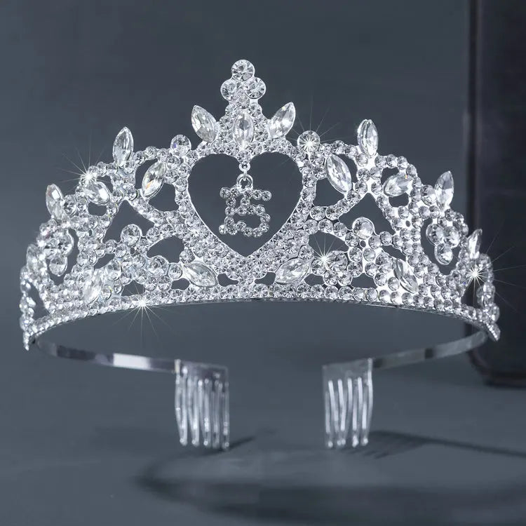 QS New Arrival 2023 Custom Diamond Jewelry Gold Crystal Kid Crown Rhinestone 15 and 16 Years Old Birthday Tiara Children