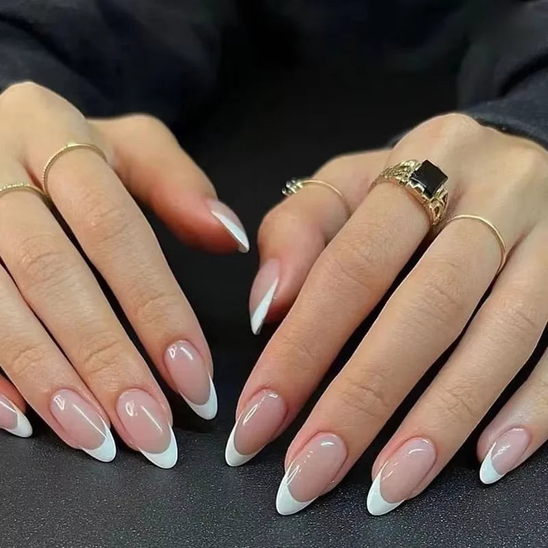 French Style Almond Press on Nails 24pcs Reusable Medium Width Artificial Fingernails Salon Design with Convenient Packaging