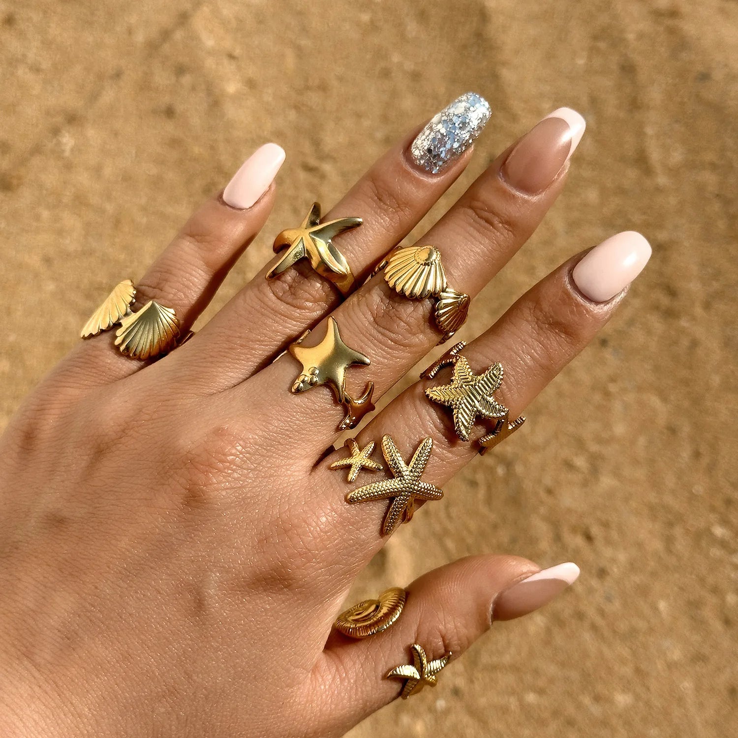 316L Stainless Steel Irregular Geometric Leaf Butterfly Starfish Shell Heart Wide Chunky Open Ring Women Men Fashion Golden Ring