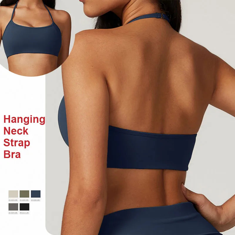CNSHELL Custom Logo Beautiful Back Halter Brushed Fabric Yoga Fitness Running Gym Skinny Fitting Bra