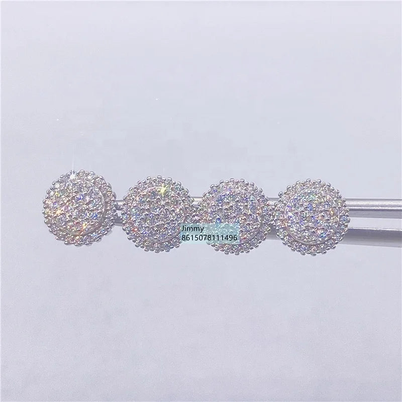 Best Selling Rappe Stock Wholesale Price 925 Silver Iced Out Jewelry Vvs Moissanite Diamond Round Shape Men Stud Earrings