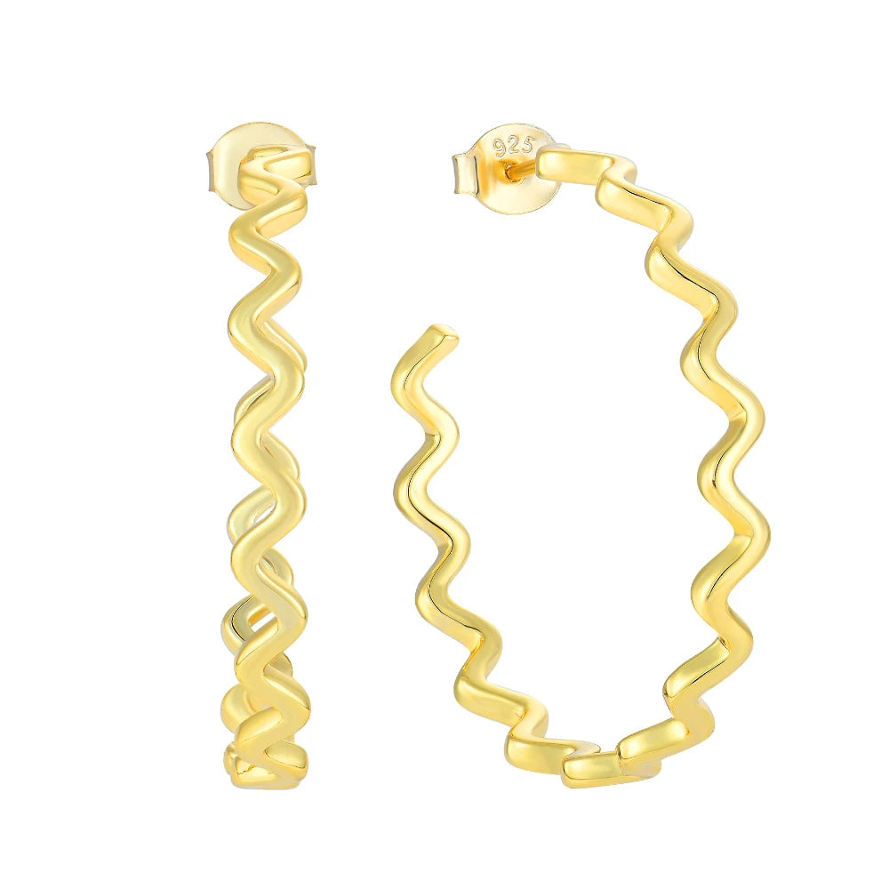YILUN 925 Sterling Silver Gold Plated Zigzag Wave Hoop Earrings Other Fashion Earrings for Women