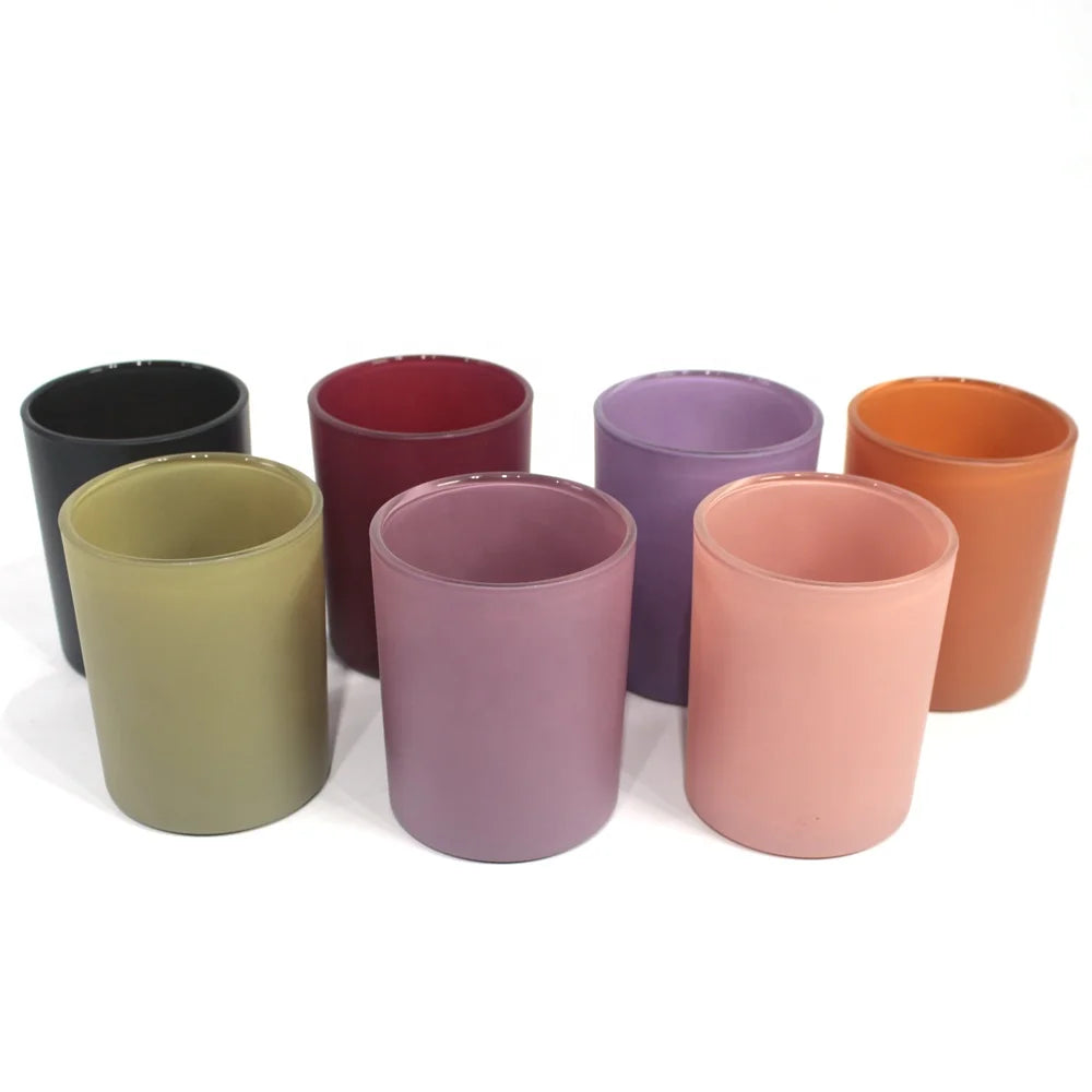 FENGJUN Luxury Empty Custom Black White Frosted Glass Candles Holders Lanterns and Candle Jars with Lids for Candle Making