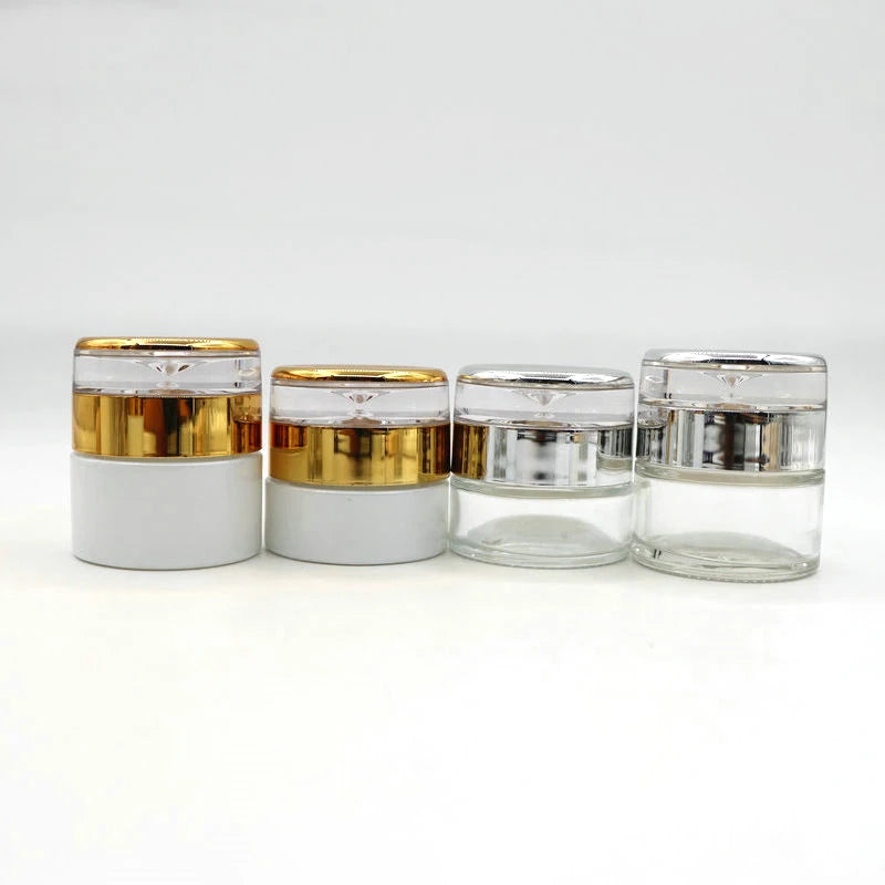 Eco Friendly Modern Luxury Gold Pump Empty Glass Skincare Lotion Cream Container Cosmetic Bottle Jar 50g Screen Printed Set