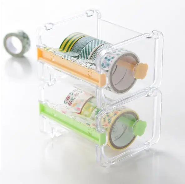 Fashion Transparent Washi Tape Dispenser Tape Cutter Desk Washi Tape Holder Storage Box Organizer