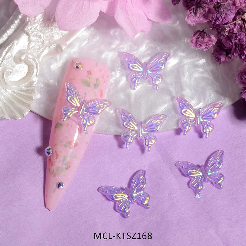 50pcs Resin Butterfly 10*13mm Glitter Nail Art Decorations Charm DIY Manicure Nails Art Design Accessories