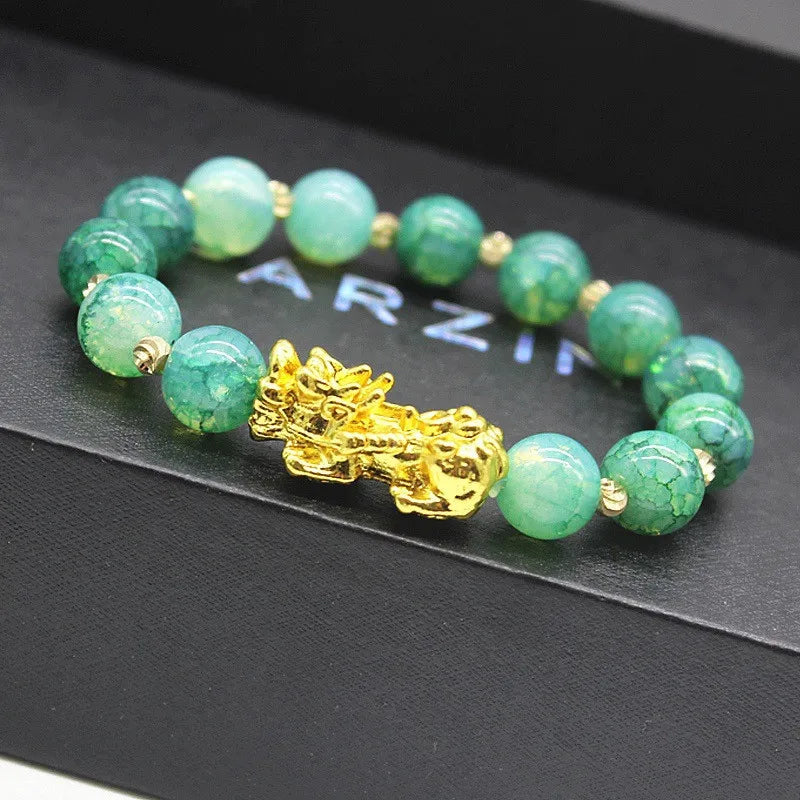3D Hard Pure Gold Transfer Beads Pixiu Agate Bracelet Male Lucky Color Change Pixiu Stone Bracelet