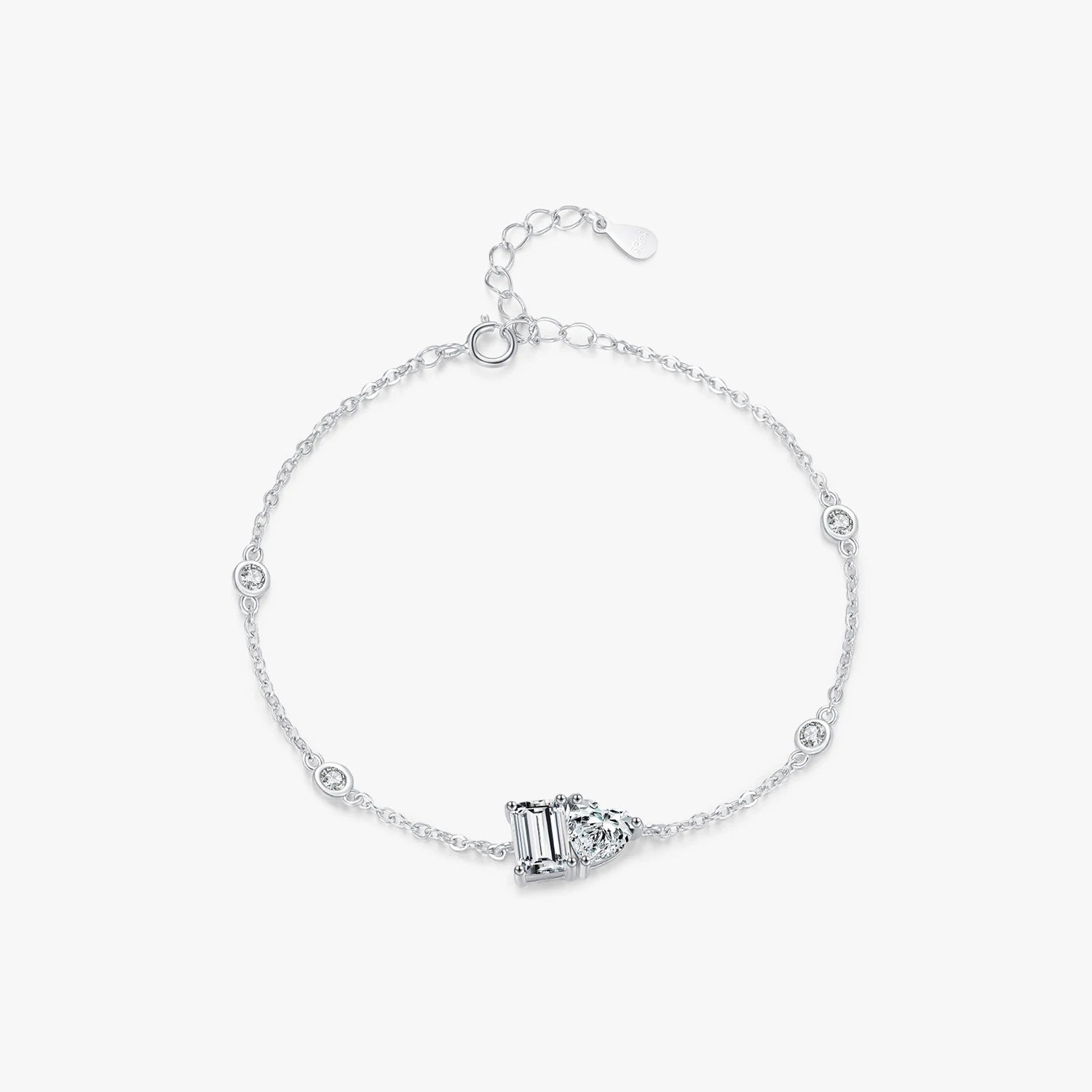 Classic Romantic Jewelry for Women Anniversary 925 Sterling Silver Hearts Rectangle Emerald Cut Zirconia Wedding Bracelets