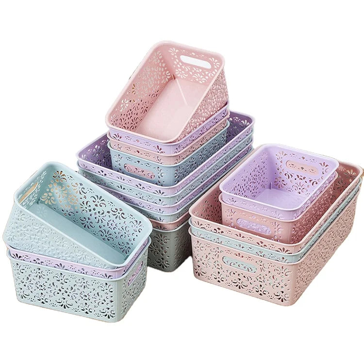 Underwear Storage Box Kitchen Organizer Clothes Toys Storage Bins Plastic Desktop Hollow Storage Basket