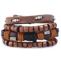 Wholesale 4-Pcs/set Genuine Leather Wood Beaded Bracelets Adjustable Size Multilayer Men's Jewelry Fashion Charm Bracelets