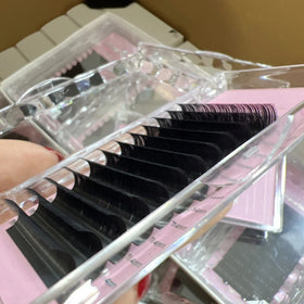 Custom Private logo Dark Matte Mega Eyelash Extensions Black Fluffy Velvet Cashmere Mink Individual Lash Extensions Lash Trays