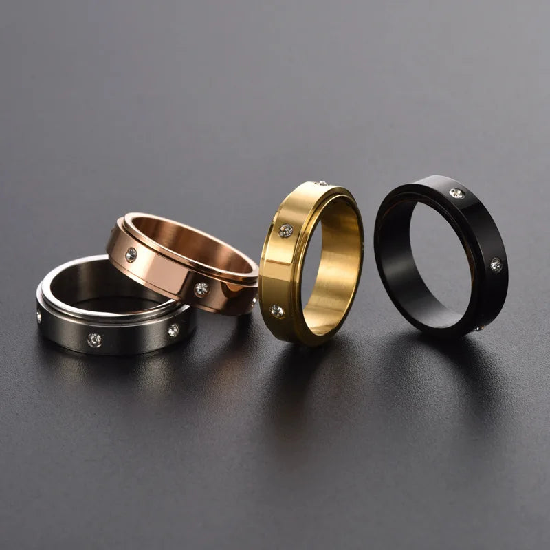 Trendy Relieve  Anxiety Fidget Jewelry Ice Zircon  Statement Spinner Rings for Stress Relieving