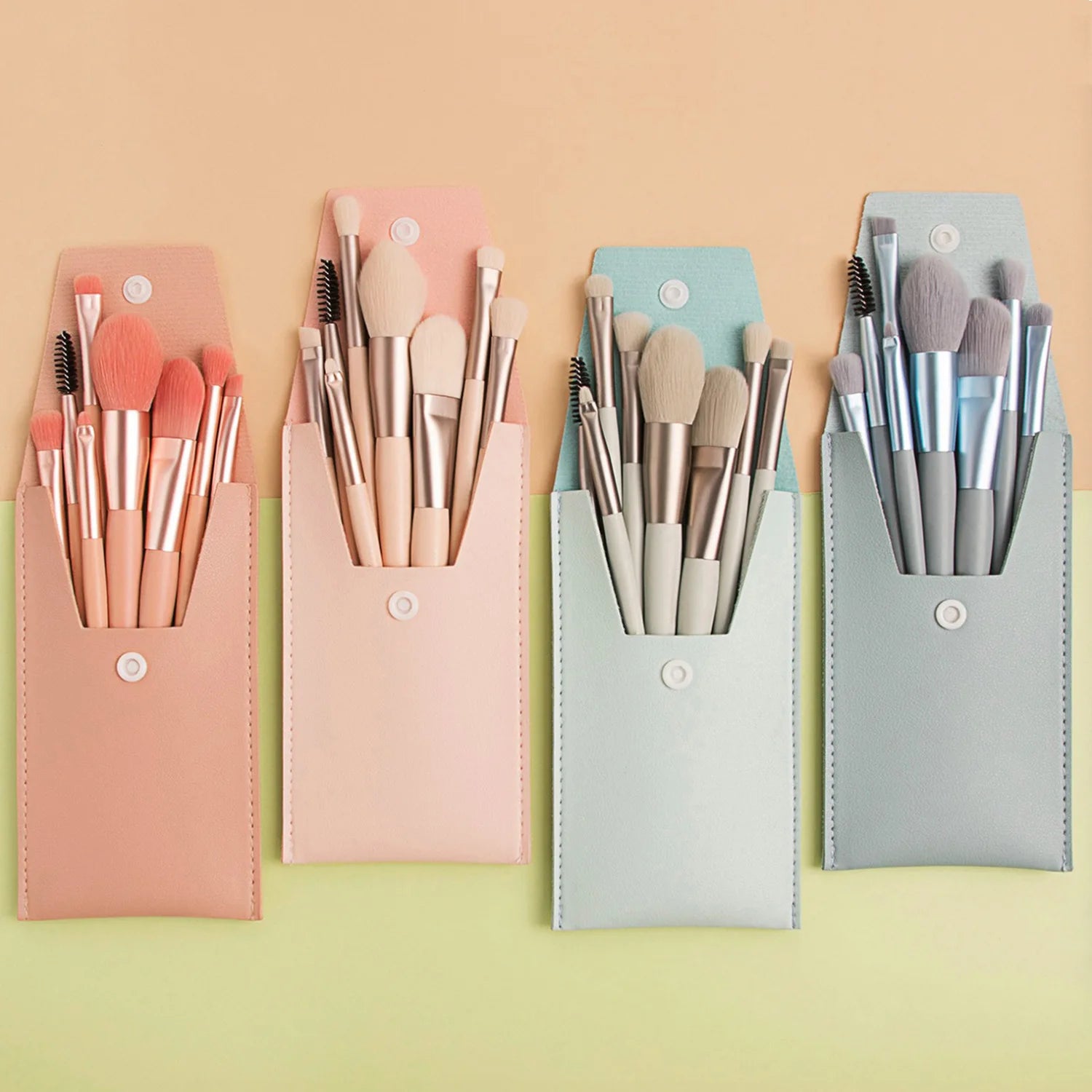 Plastic Handle Synthetic Nylon Hair 8 Pcs Vegan Blue Pink Travel Makeup Brush Set Custom Logo Mini Makeup Brush Set With Bag
