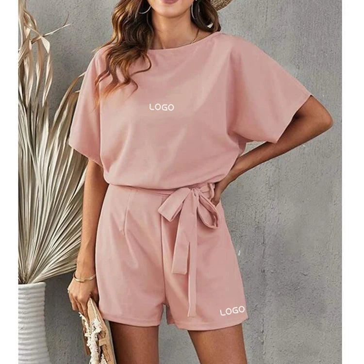 F230118 Clothing Manufacturers Custom Short Jumpsuit for Women Summer Womens Two Piece Jumpsuit Shorts Pants Set