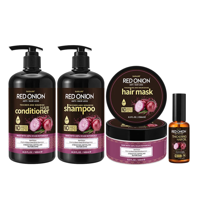 Private Label Healthy Natural Organic Hair Care Growth Anti Hair Loss Onion Hair Care Set Shampoo and Conditioner Cream Oil Set
