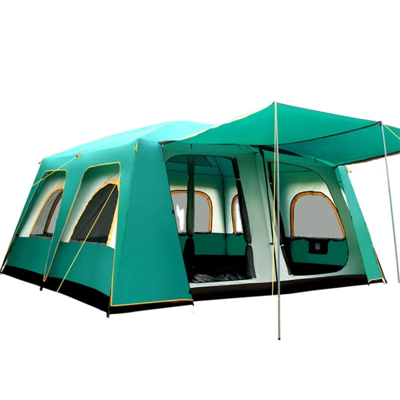 New Design Double-Layer Family Tent for 8-12 Persons 2 Rooms Waterproof >3000mm Three-Season Camouflage 190T Polyester Durable