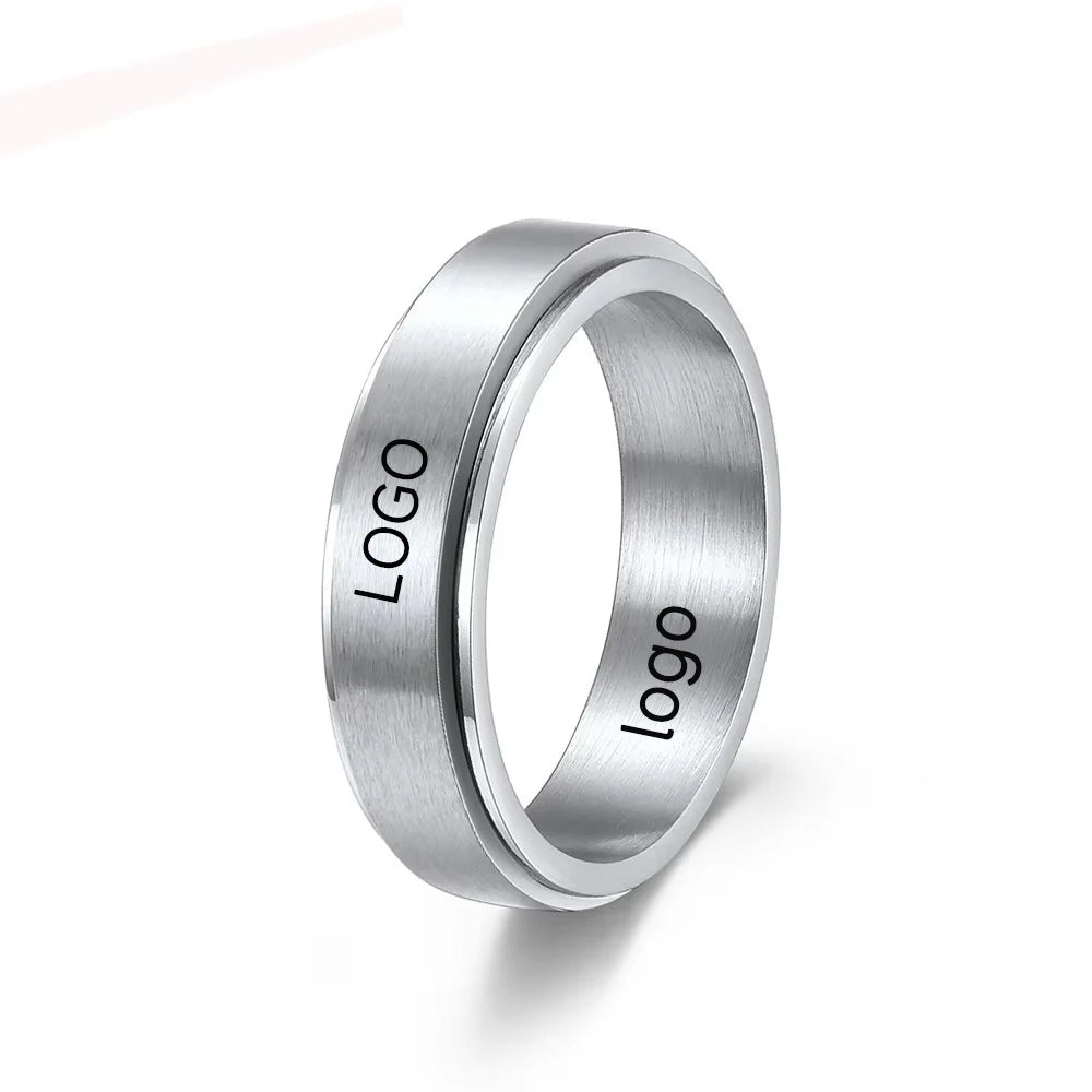 6mm Stainless Steel Ring Silver Black Rose Gold Blue Sand Faced Rotary Rotatable basic Stainless Steel Couple Ring Finger Rings